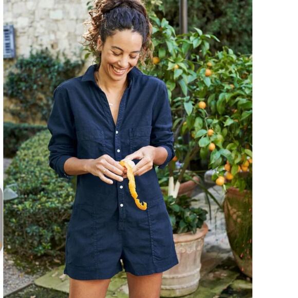 Frank & Eileen Ireland Performance Linen Long Sleeve Playsuit In Navy Size XL - Picture 3 of 15